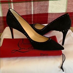 Christian Louboutin Anjalina 85 black suede heels.